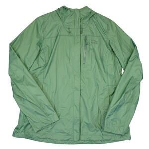 LL Bean Rain Jacket Womens Large Green TEK Waterproof Hooded Recycled Nylon